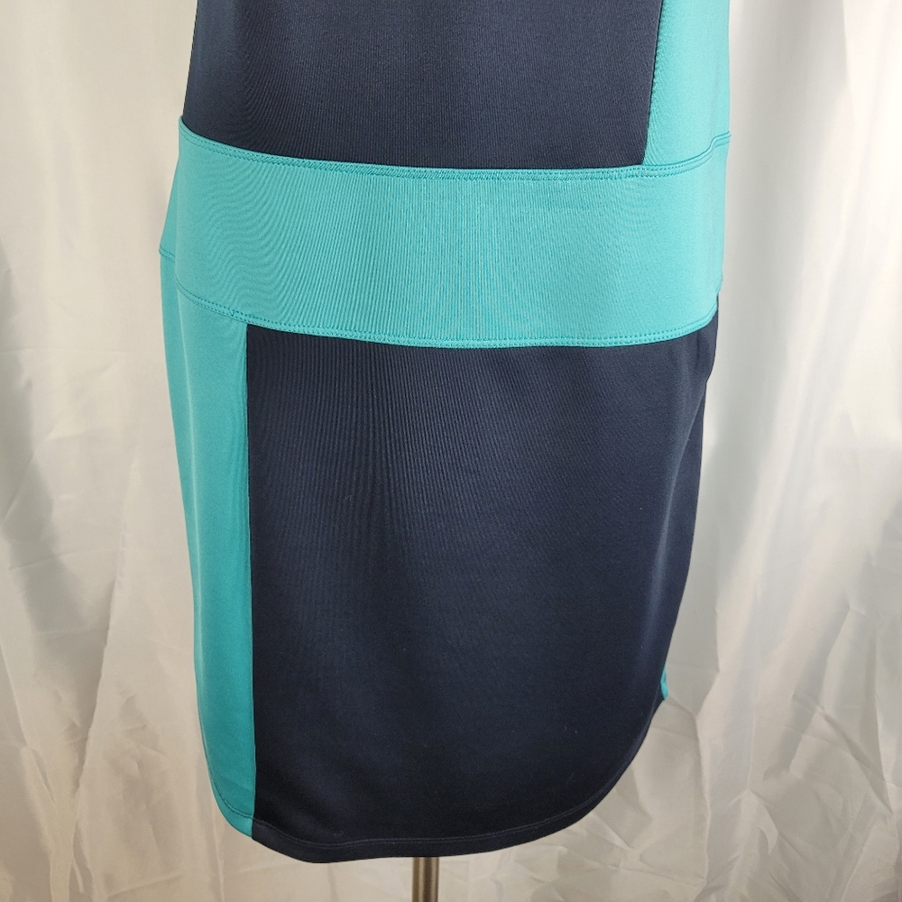 Enfocus Studio Teal Navy Color Block Scuba Stretch Popover Midi Dress Size 8 - Picture 6 of 10